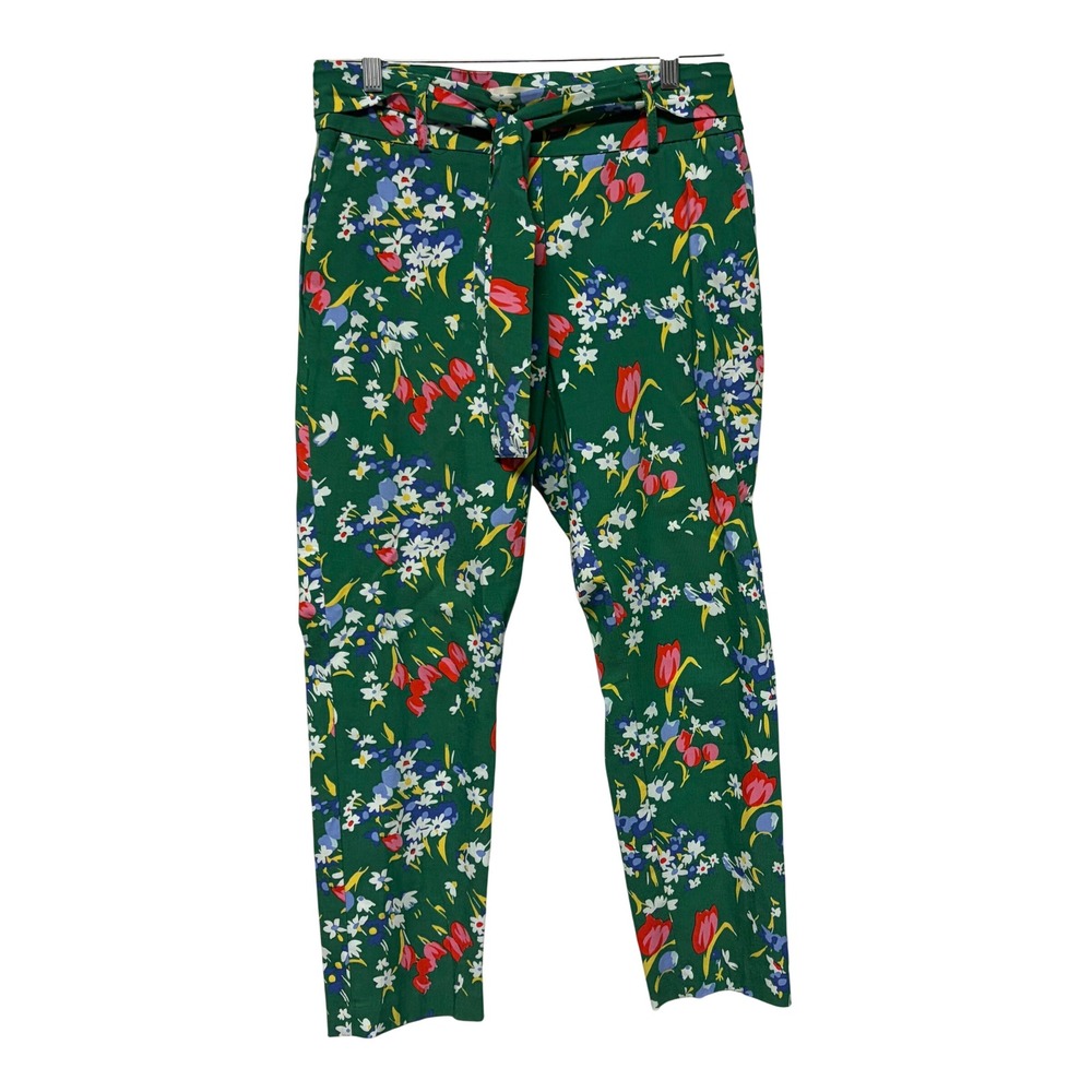 Jules & Leopold Green Floral Tie Waist Trousers Slim Leg Pants Womens Size M
